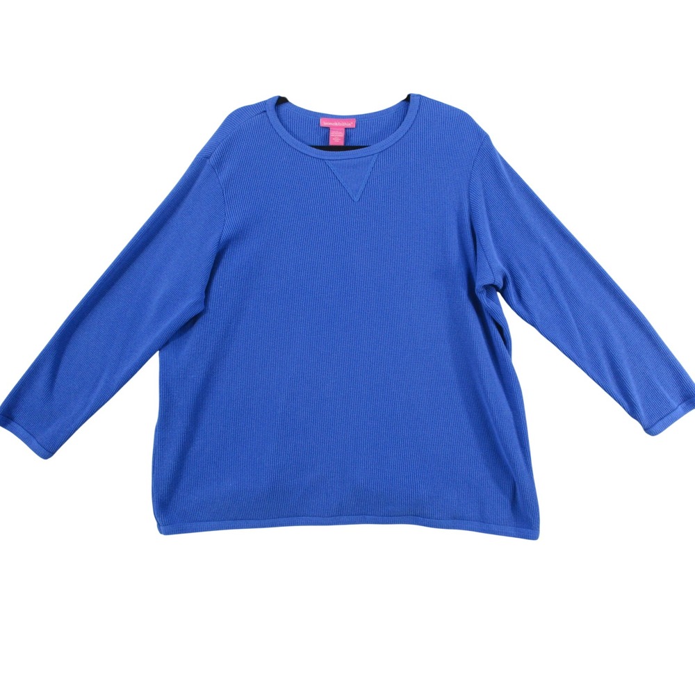 Woman Within Blue Waffle Knit Thermal Top Long Sleeve Crew Neck Plus Size 1X